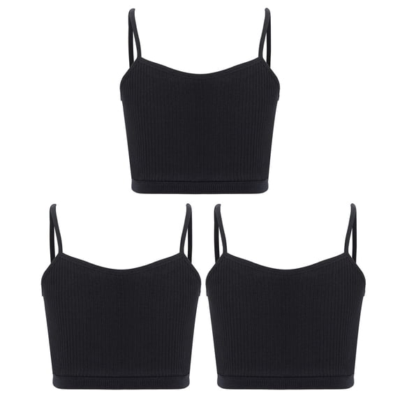 vastwit 3Pcs Cropped Tank Tops for Girls Spaghetti Strap Crop Top Basic Sports Cami Solid Color Black M