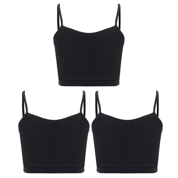 vastwit 3Pcs Cropped Tank Tops for Girls Spaghetti Strap Crop Top Basic Sports Cami Solid Color Black M