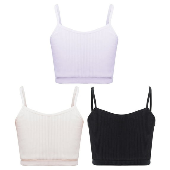 vastwit 3Pcs Cropped Tank Tops for Girls Spaghetti Strap Crop Top Basic Sports Cami Solid Color Black&Pink&Light Purple L