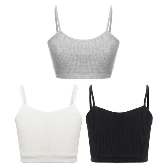 vastwit 3Pcs Cropped Tank Tops for Girls Spaghetti Strap Crop Top Basic Sports Cami Solid Color Black&White&Grey L