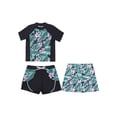 thumbnail image 1 of vastwit 3Pcs Girls Floral Swimsuit Short Sleeve Swimshirt with Shorts Skirt Rash Guard Swim Set Black 8, 1 of 7