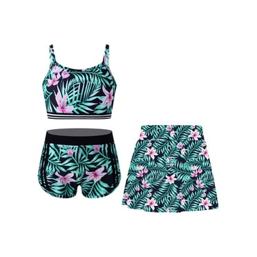 vastwit 3Pcs Girls Swimsuit Sleeveless Swim Tops with Shorts Skirts Summer Beach Cover Ups Set Lily 10