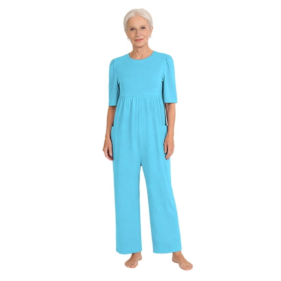 vastwit Adaptive Clothing for Adult Elderly Seniors Special Needs Anti-Strip Jumpsuit Long Sleeve Romper Sky Blue L