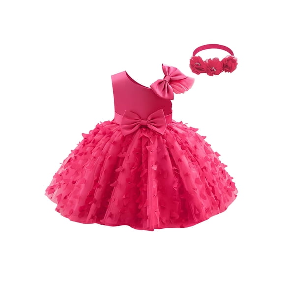 vastwit Baby Girls Butterfly Dress Single Shoulder Princess Party Tulle Birthday Tutu Prom Gown with Headband Hot Pink 12-18 Months