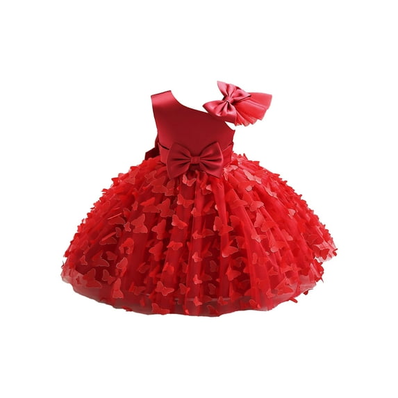 vastwit Baby Girls Butterfly Dress Single Shoulder Princess Party Tulle Birthday Tutu Prom Gown with Headband Red-A 90