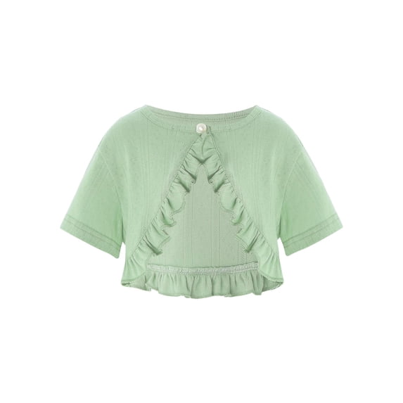 vastwit Baby Girls Knit Cardigan Short Sleeve Single Button Ruffle Dress Cover Up Green 2-3