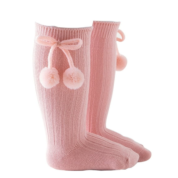 vastwit Baby Little Girls Knee High Socks Cotton Stockings with Pompom School Uniform Leggings Pink 3-12 Months