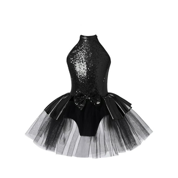 vastwit Ballet Dance Tutu Dress Kids Girls Sequins Sleeveless Dancewear Ballerina Performance Costume Black 14