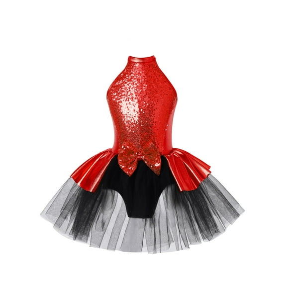vastwit Ballet Dance Tutu Dress Kids Girls Sequins Sleeveless Dancewear Ballerina Performance Costume Red 16