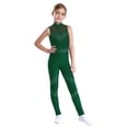 thumbnail image 1 of vastwit Big Girls Dance Unitard Gymnastics Skating Jumpsuit Sleeveless Mock Neck Rhinestone Mesh Bodysuits Green 10, 1 of 7