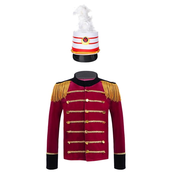 vastwit Boys Halloween Show Tuxedo Tops Drum and Trumpet Team Honor Guard Uniform Blazers Jacket with Red 4