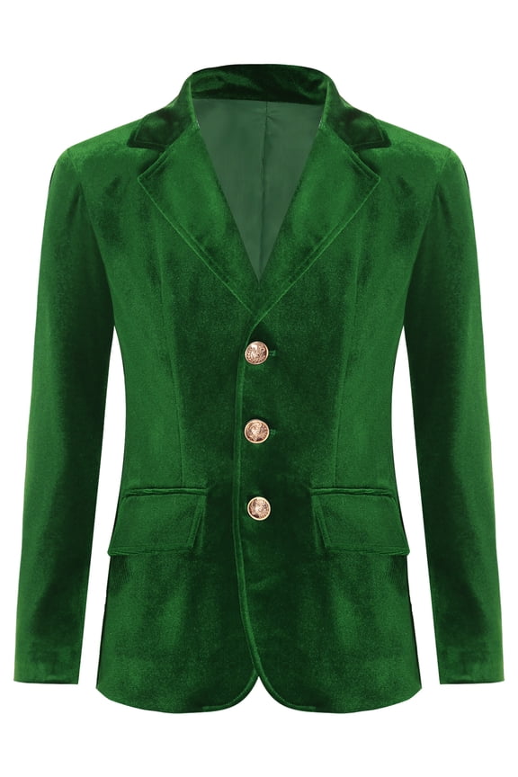 Boys Velvet Blazer Kids Tuxedo Formal Suit Jacket Long Sleeve Sports Coat for Birthday Party Pageant Green 10