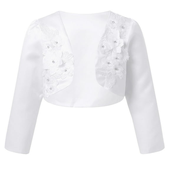 vastwit Flower Girl Bolero Shrug Open Front Long Sleeve Cardigan Wedding Princess Dress Cover Up Top White-C 8