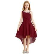 vastwit Flower Girls Sequin Chiffon Formal Dress High-Low Hem Kids Wedding Party Pageant Prom Gown Burgundy 8