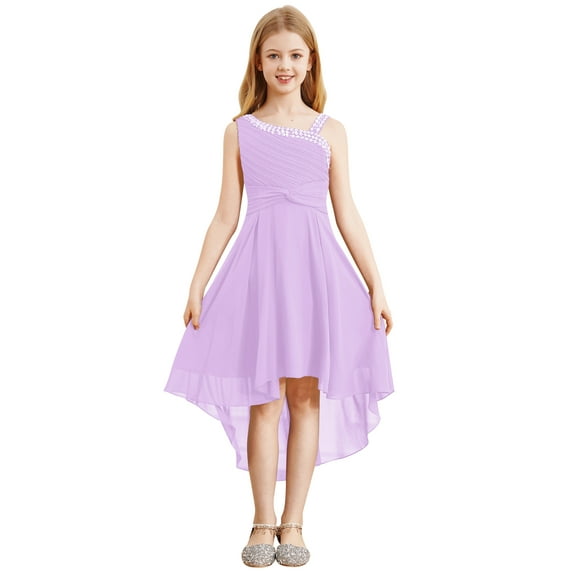 vastwit Flower Girls Sequin Chiffon Formal Dress High-Low Hem Kids Wedding Party Pageant Prom Gown Lavender 16
