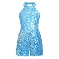 thumbnail image 1 of vastwit Flower Girls Sequins Romper Halter Sleeveless Cutout Back Short Jumpsuit with Side Pockets Light Blue 8, 1 of 7