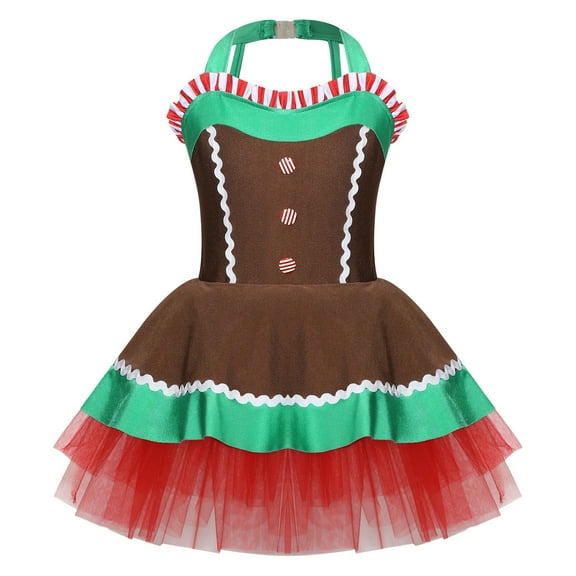 vastwit Gingerbread Man Costume for Kids Girls Christmas Cookies Ballet Dance Leotard Tutu Dress Brown 6
