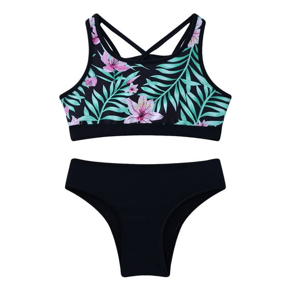 vastwit Girls 2 Piece Bathing Suit Criss Cross Bikini Tops with Bottoms Set for Beach Pool Party Black Lily 8