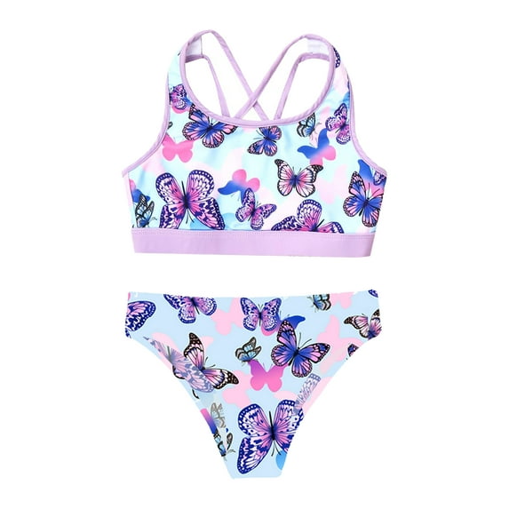 vastwit Girls 2 Piece Bathing Suit Criss Cross Bikini Tops with Bottoms Set for Beach Pool Party Butterfly 10