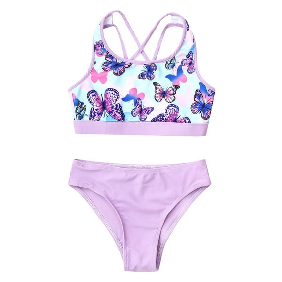 vastwit Girls 2 Piece Bathing Suit Criss Cross Bikini Tops with Bottoms Set for Beach Pool Party Purple 14