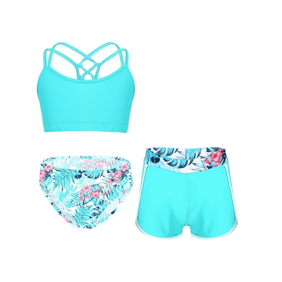 vastwit Girls 3 Piece Bathing Suit Summer Seaside Beachwear Rash Guard Swimsuit Bikini Tankini Set Leaf 6