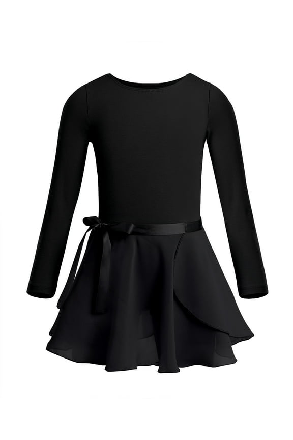 Girls Ballerina Ballet Dance Tutu Dress Long sleeves with Separate Wrap Skirt Black XS