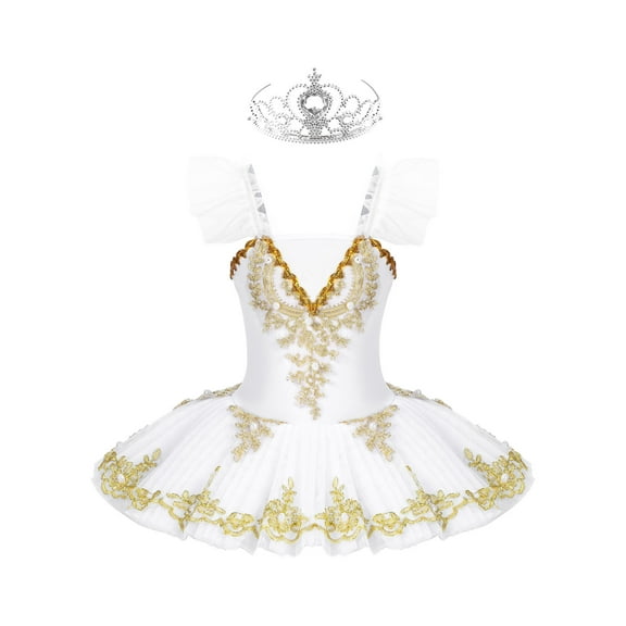 vastwit Girls Ballerina Dance Costume Ballet Princess Tutu Dress Camisole Lace Skirted Leotards Dress Type A White 140