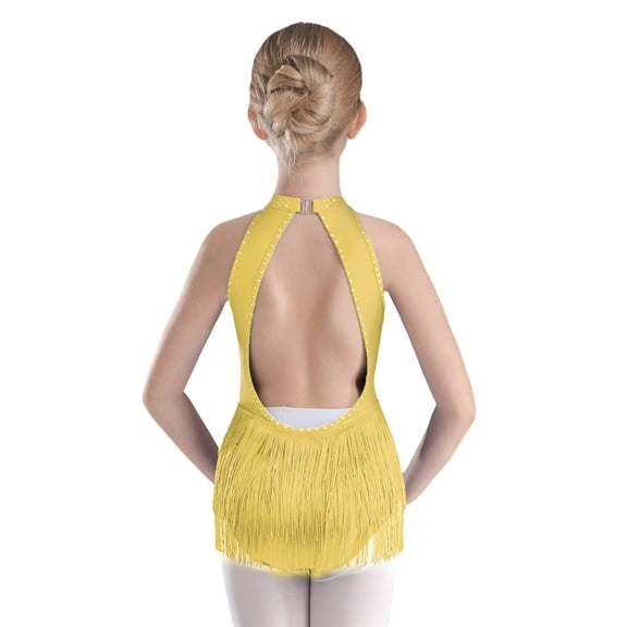 vastwit Girls Ballet Dress Kids Dance Leotard Lyrical Dress Sleeveless Dance Bodysuit with Skirt Yellow 16