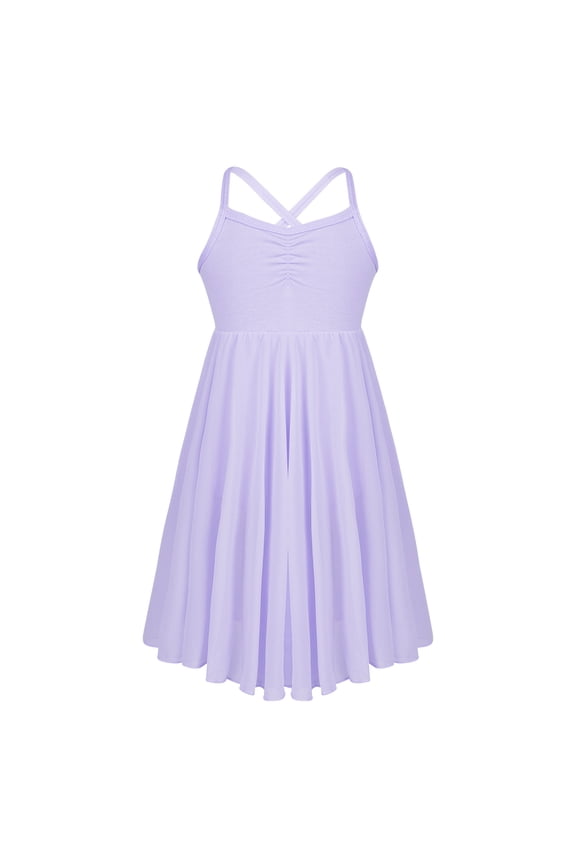 Girls Chiffon Ballet Dancer Dress Spaghetti Straps Gymnastics Skater Tulle Leotard Lavender XXL