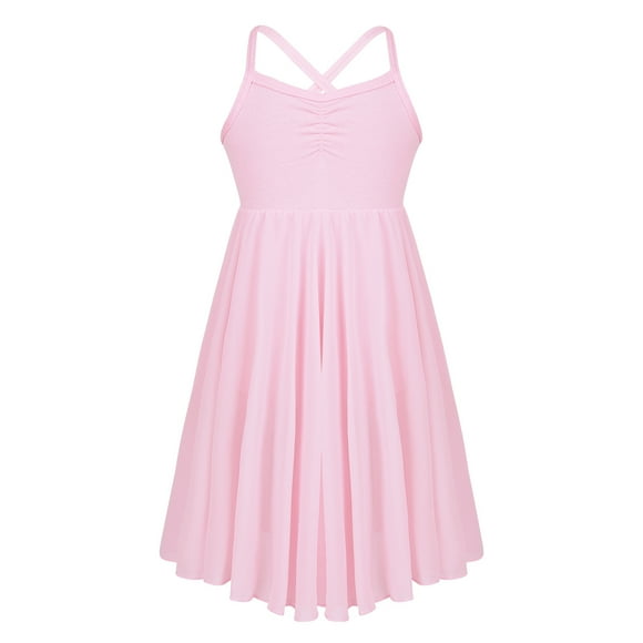 vastwit Girls Chiffon Ballet Dancer Dress Spaghetti Straps Gymnastics Skater Tulle Leotard Pink XXL