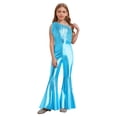 thumbnail image 1 of vastwit Girls Flared Jumpsuit Disco Performance Shiny Bodysuit Bell Bottom Pants Fringed Funky Dance Unitards Lake Blue 16, 1 of 6