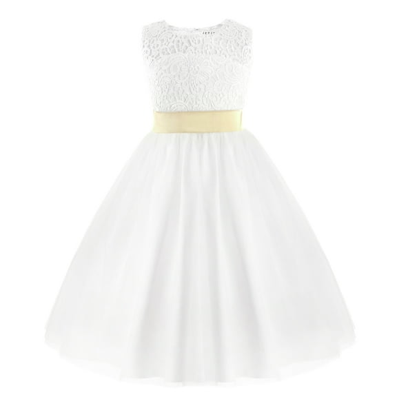 vastwit Girls Floral Lace Wedding Dress Bridesmaid Sleeveless Birthday Christening Party Gown White 2