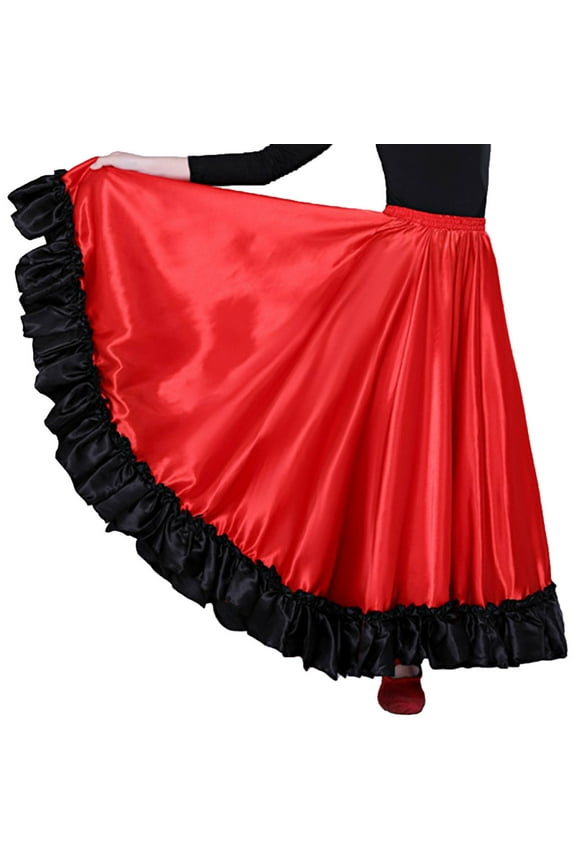 Girls Full Circle Belly Spanish Bull Dance Skirt Mexican Flamenco Ballroom Dancewear Red 7-8