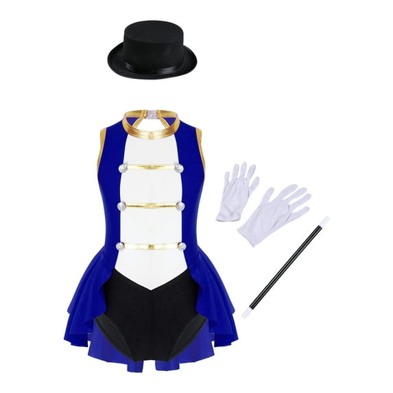 vastwit Girls Halloween Circus Ringmaster Outfit Modern Dancewear Leotard Dress with Accessories Set Royal Blue 10