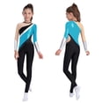 thumbnail image 1 of vastwit Girls Kids Metallic Bodysuit Color Block Gymnastics Leotard Figure Skating Jumpsuit Full Body Dance Unitard Light Blue 16, 1 of 6