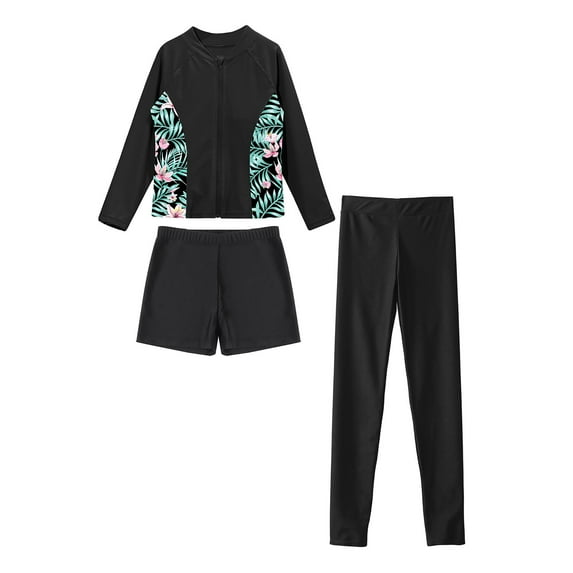 vastwit Girls Rash Guard Swimsuit Long Sleeve Swim Shirts with Bottoms Pants 3 Piece Bathing Suit Black 12