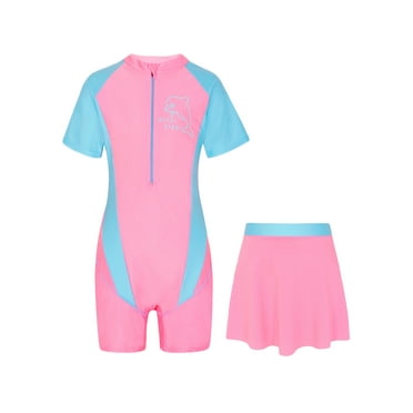 vastwit Girls Rash Guard Swimsuit Quickly Dry Swimwear One Piece Bathing Suit with Bottoms Set Pink 7-9
