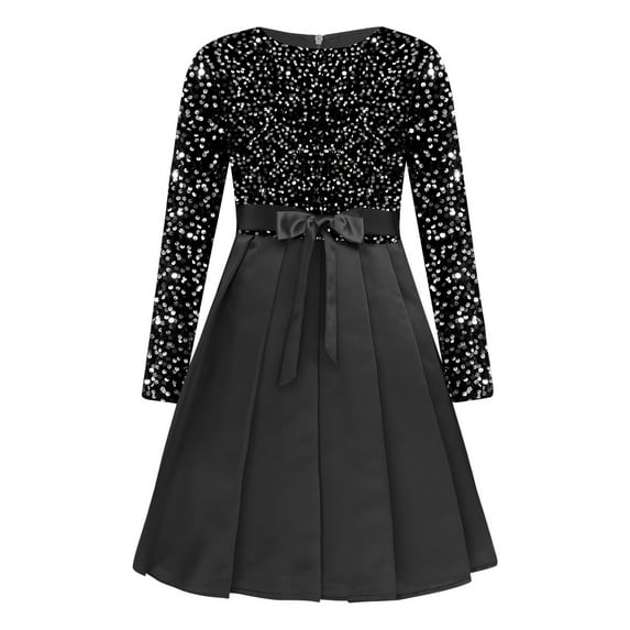 vastwit Girls Sequin Dress Princess Long Sleeve Bowknot Holiday Pageant Wedding Party Dresses Black 14