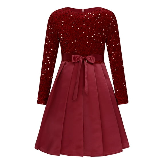 vastwit Girls Sequin Dress Princess Long Sleeve Bowknot Holiday Pageant Wedding Party Dresses Burgundy 12