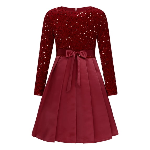 vastwit Girls Sequin Dress Princess Long Sleeve Bowknot Holiday Pageant Wedding Party Dresses Burgundy 16