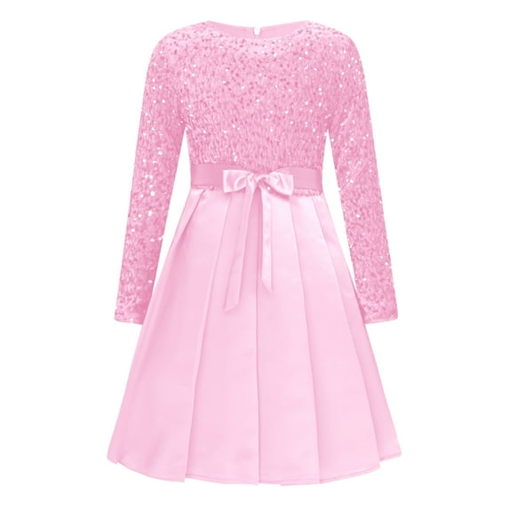 vastwit Girls Sequin Dress Princess Long Sleeve Bowknot Holiday Pageant Wedding Party Dresses Pink 4