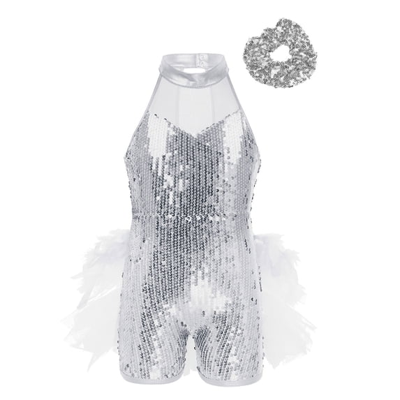 vastwit Girls Sequins Ballet Dance Letoards Jazz Latin Modern Ballroom Performance Costumes White 8