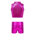 thumbnail image 1 of vastwit Girls Shiny Metallic Dance Gym Workout Outfits Mock Neck Tank Top and High Waist Shorts Bottoms Set Rose Red 10, 1 of 5