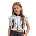 thumbnail image 1 of vastwit Girls Shiny Metallic Dance Top with Buckle Pockets Open Sides Crop Tank Top for Party Streetwear Silver 6, 1 of 6