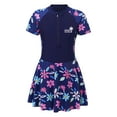 thumbnail image 1 of vastwit Girls Short Sleeve One Piece Swimsuit Summer Beach Sports Bathing Suit Rash Guard Swimming Dress Navy Blue 10-11, 1 of 7