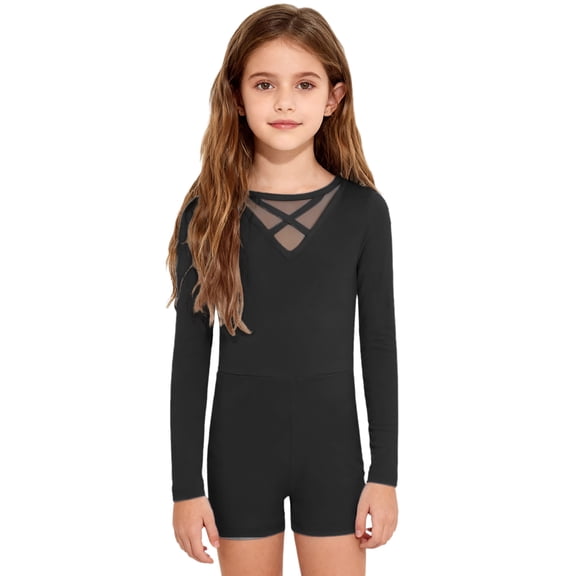 vastwit Girls Team Basics Long Sleeve Leotards for Ballet Dance Class Gymnastics Tumbling Athletic Biketard Black 14
