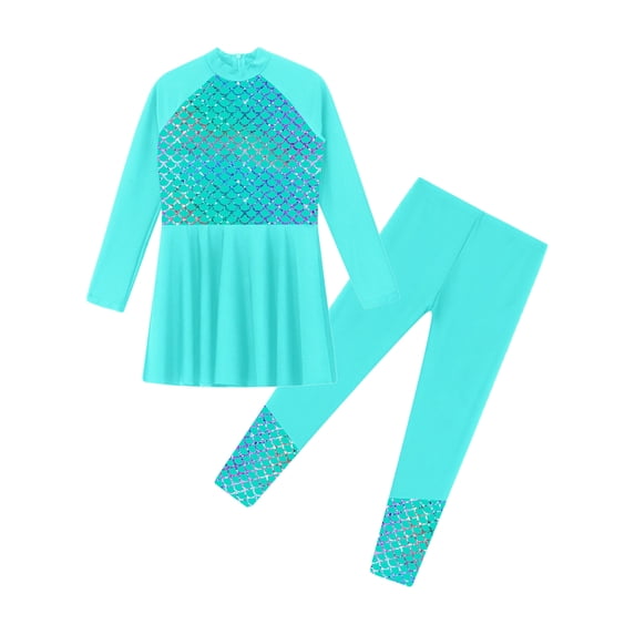 vastwit Girls UV Sun Protection Swimsuit Long Sleeve Swim Dress with Leggings Rash Gaurd Swim Set Green 8