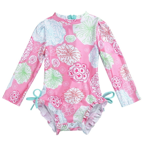 vastwit Infant Baby Girls One-Piece Swimsuit Ruffle Floral Rash Guard Long Sleeve Swimwear Bathing Suit Pink 6-12 Months