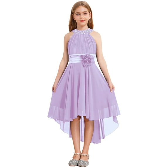 vastwit Junior Kids 3D Applique Bridesmaid Dress High Low Chiffon Flower Girls Wedding Ball Gown Lavender 6