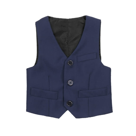 vastwit Kids Baby Boys Button Front Tuxedo Blazer Waistcoat Gentleman Wedding Formal Suit Navy Blue 150